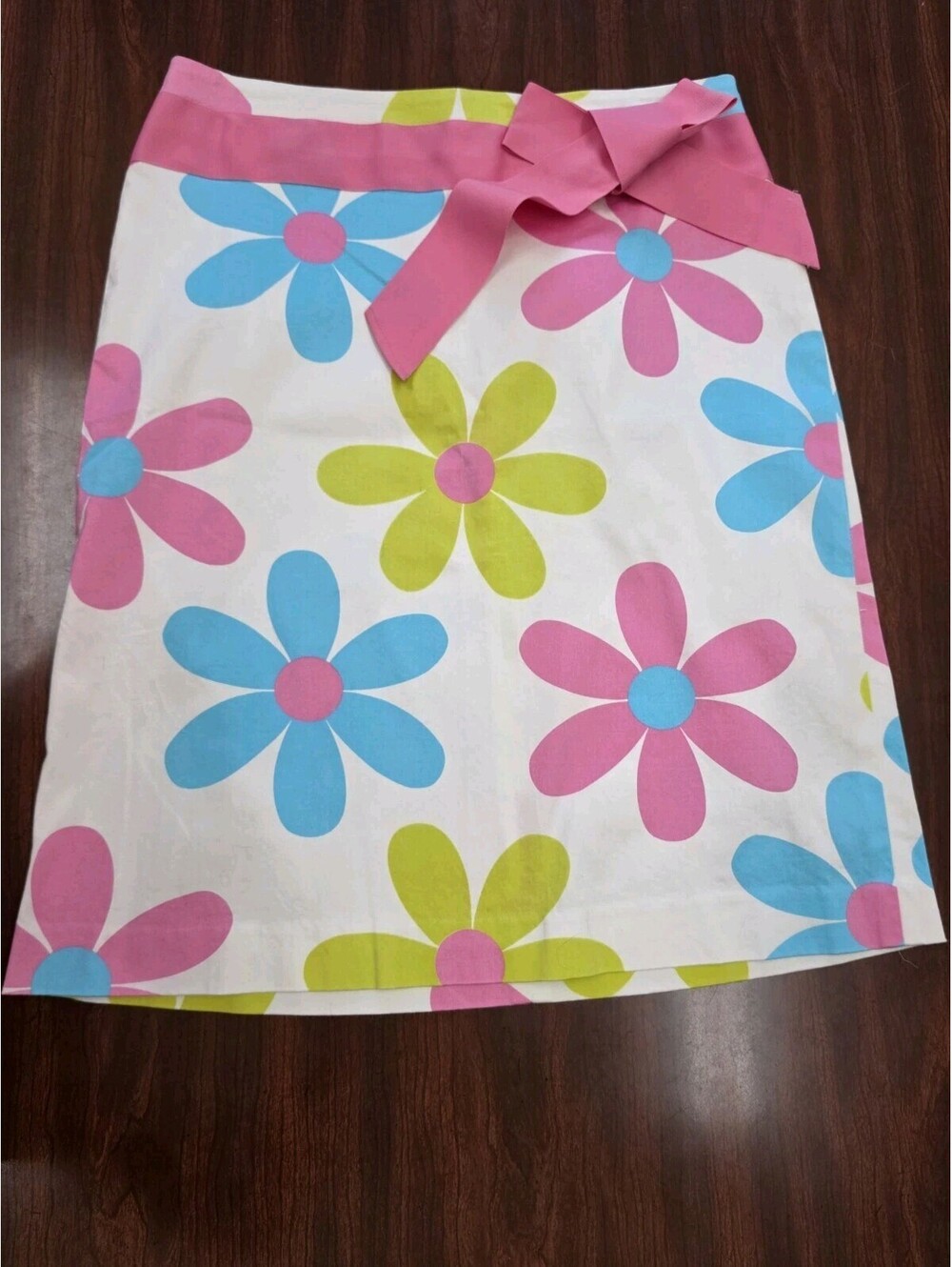 Evie Retro Mod Floral Wrap Skirt Womens Size 10 Pink Blue Green Bow Cotton Y2K